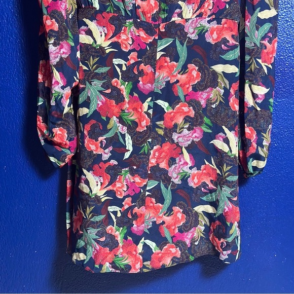 SALONI Demi Mini Dress in Dusk Moonflower size 8 MWT Floral Long Sleeves Silk - Picture 10 of 13